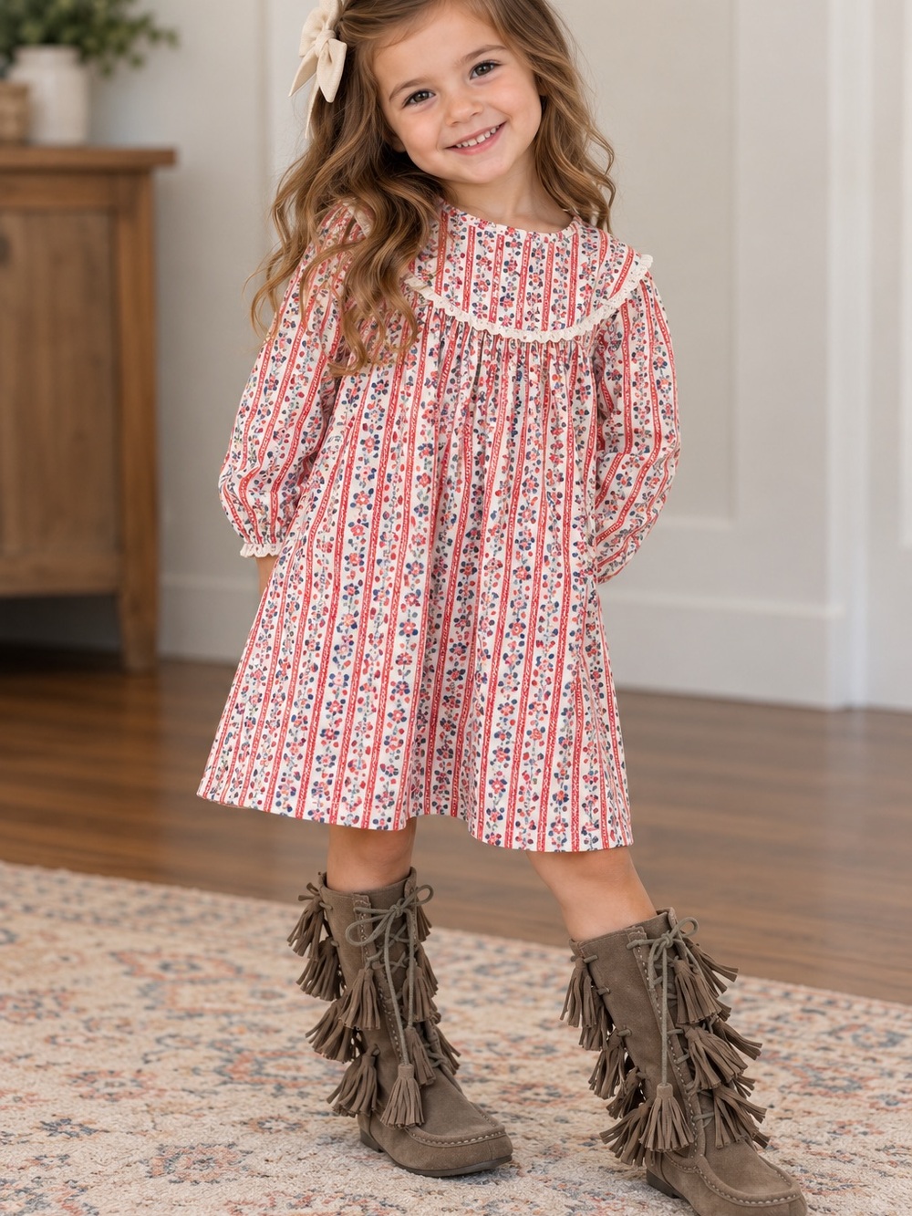 Joyfolie Taupe Fringe Tassel Kids Boots